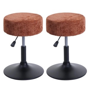 2er-Set Hocker, terrakottafarbener Chenille-Stoff, höhenverstellbar, drehbar, mit schwarzem Stahlfuß.