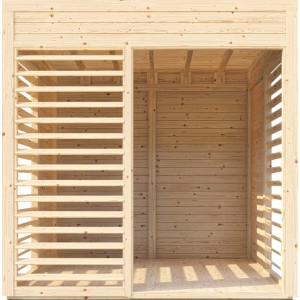 Bertilo Pavillon Garten-Lounge aus Holz, naturbelassen mit Lamellen für Sichtschutz.