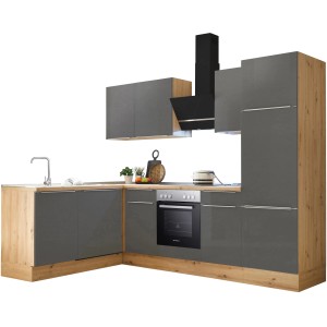 Respekta Winkelküche Marleen in Artisan Eiche und Grau Matt mit E-Geräten.