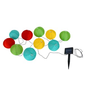 Bunte Näve LED Solar Lichterkette mit 10 Papierballons (Ø 15cm) für den Garten.