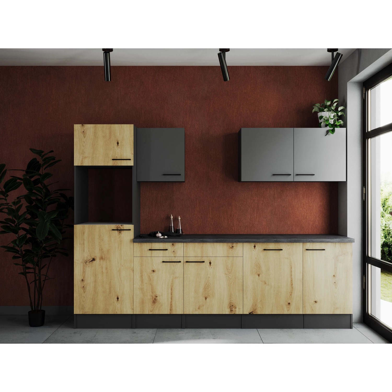 Respekta Küchenzeile Oliver 280 cm Artisan Eiche / Grau Matt ohne E-Geräte kaufen bei OBI