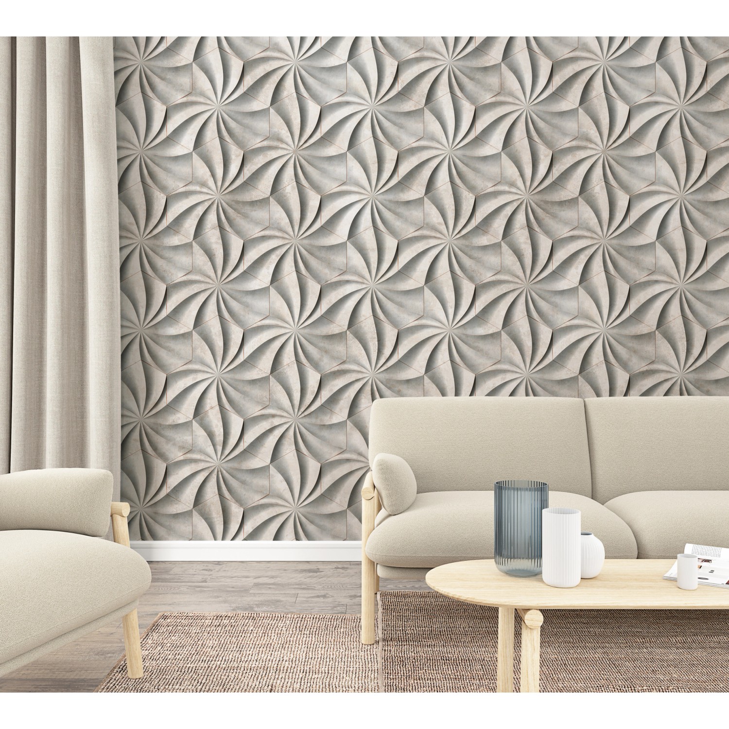 Marburg Vliestapete mit grafischem 3D-Muster in Grau, passend für Wohn- und Schlafzimmer.