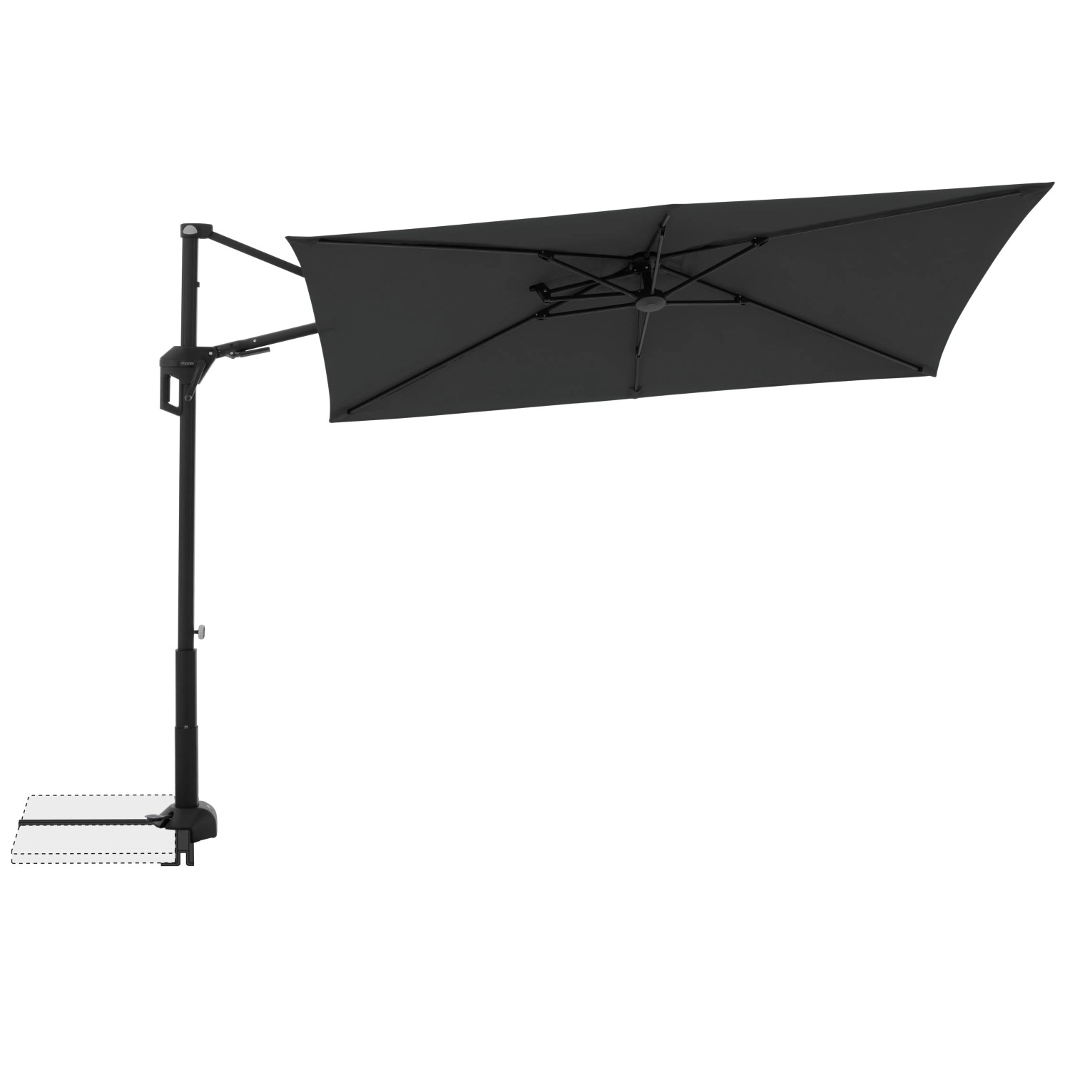 Rechteckiger, anthrazitfarbener Doppler Balkonschirm Active Green Edition, 240x135 cm, mit 6 Streben.