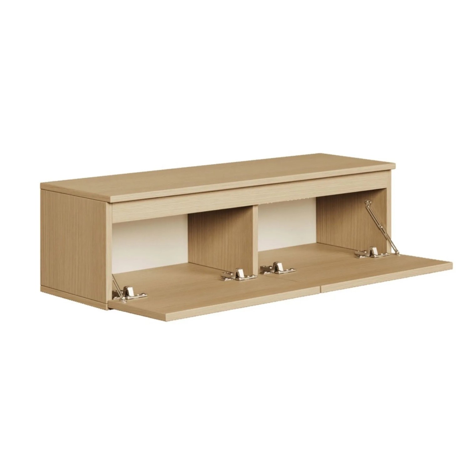 Selsey TV-Hängeboard Bemmi 100 cm in Eiche-Holzoptik mit zwei offenen Klappenfächern für Stauraum.