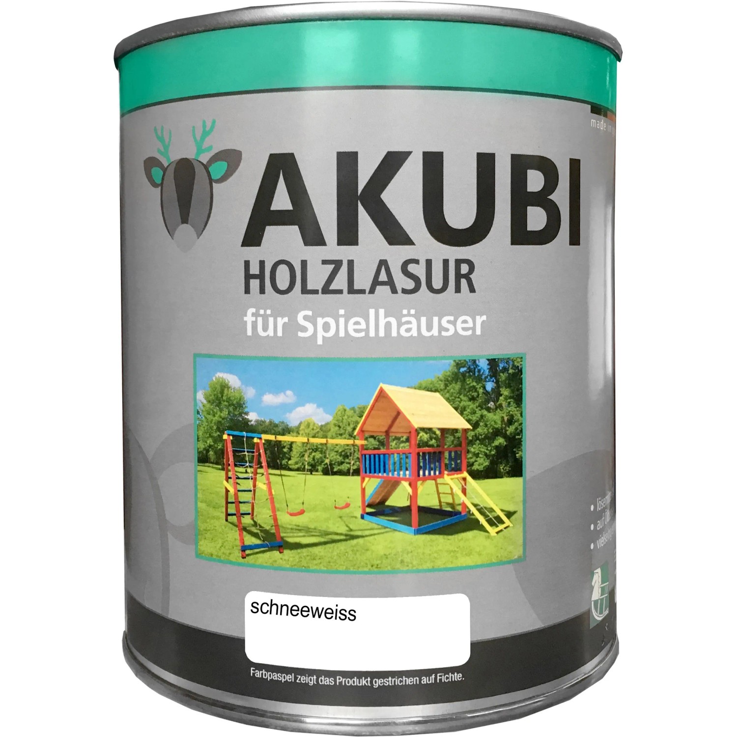 Dose Karibu Holzlasur Schneeweiß für Spielhäuser. Farbe für Kinderspielgeräte.