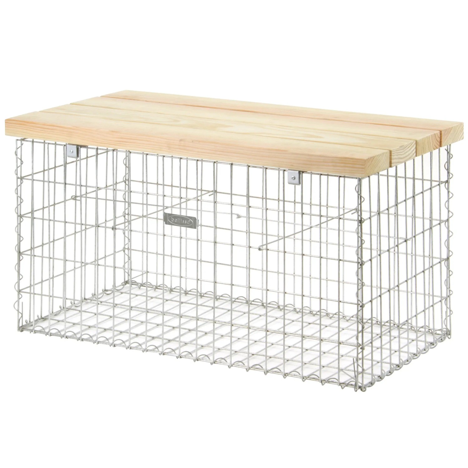 Gabionenbank mittel, 105 cm breit, mit Sitzfläche aus Douglasienholz. Ideal für den Garten.