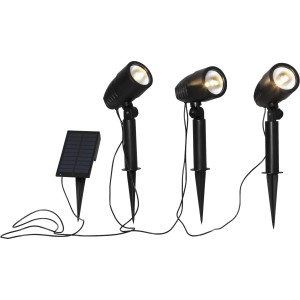 3er Set Star Trading Solar-Lampe Spotlight. Schwarze Solarstrahler mit Erdspieß und Solarpanel.