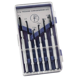 LUX Präzisions-Schrauber Set, 6-teilig mit Schlitz und Kreuzschlitz in Kassette.