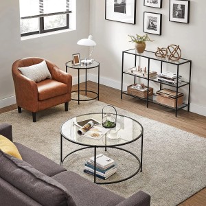 Vasagle Konsolentisch, schwarz-transparent, 100x73x30cm, im Wohnzimmer.