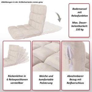 Hellbrauner MCW Bodensessel N43 mit verstellbarer Rückenlehne und abnehmbarem Bezug.