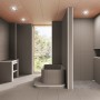 Badezimmer mit Ultrament Bauplatten Do it in Grau, 120x60x1 cm für Wand- und Bodengestaltung.