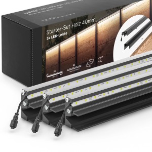 LyghtUp LED-Zaunbeleuchtung Set mit 3 Leisten, Netzteil und Adaptern in Anthrazit.