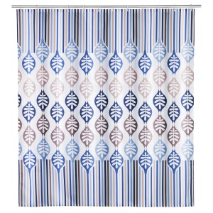 Wenko Duschvorhang Selu mit Ornament-Motiv in Blau und Beige, 180x200 cm.