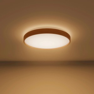 Philips Stylique LED-Deckenleuchte, rund, 30 cm, Holzoptik, strahlt warmweißes Licht an die Decke.