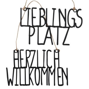 Boltze Dekoschild mit den Schriftzügen "Lieblingsplatz" und "Herzlich Willkommen", aus Eisen und Jute.