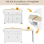 okwish Kücheninsel mit Ausziehfunktion Rollen Schubladen 112-180.5x45x92.2cm Weiß Natur_9