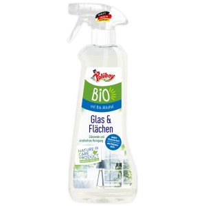 Poliboy BIO Glasreiniger, 500ml Flasche mit Sprühkopf für streifenfreie Reinigung von Glas und Flächen.