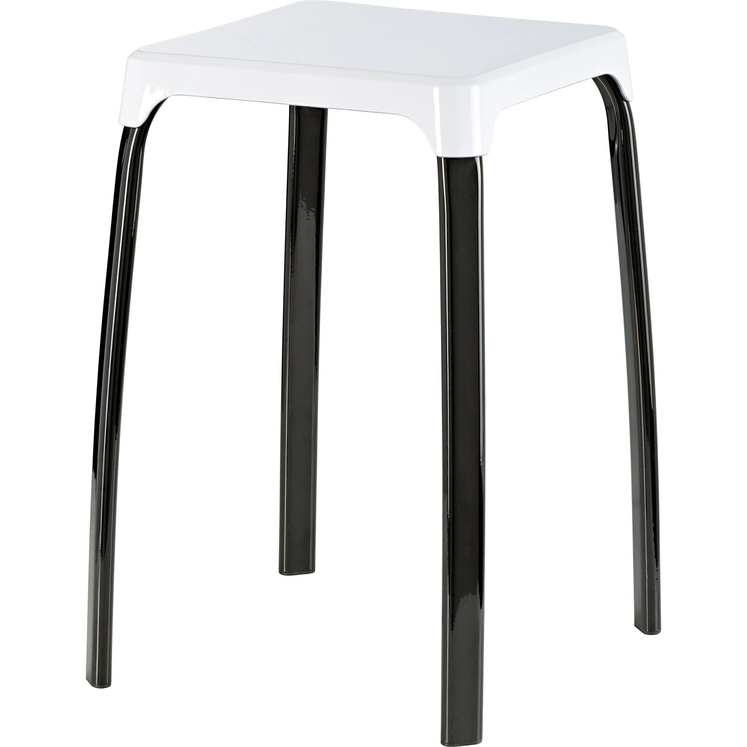 CMI Badhocker, schwarz-weiß, mit quadratischer Sitzfläche und schwarzen Metallbeinen.