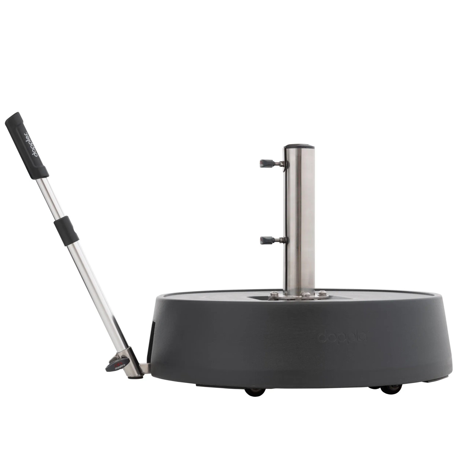 Doppler Rollsockel Easy Move Switch 50 kg mit Zugstange und Rollen für einfachen Transport.