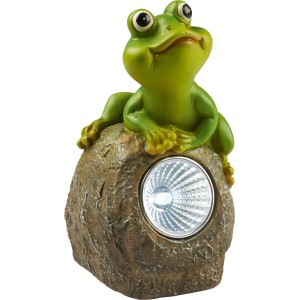 LED-Solarstein mit Froschfigur: Dekorative Gartenleuchte mit kaltweißem Licht.