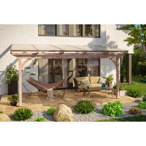 Skan Holz Terrassenüberdachung Ravenna 541x300 cm aus Douglasie mit Doppelstegplatten.