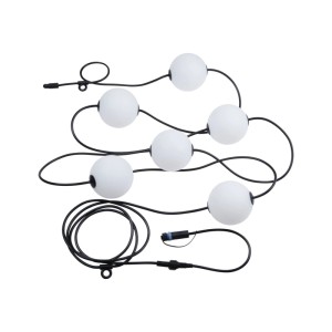 Paulmann LED-Lichterkette Naima Plug & Shine Basisset: 6 weiße Lichtkugeln am schwarzen Kabel.