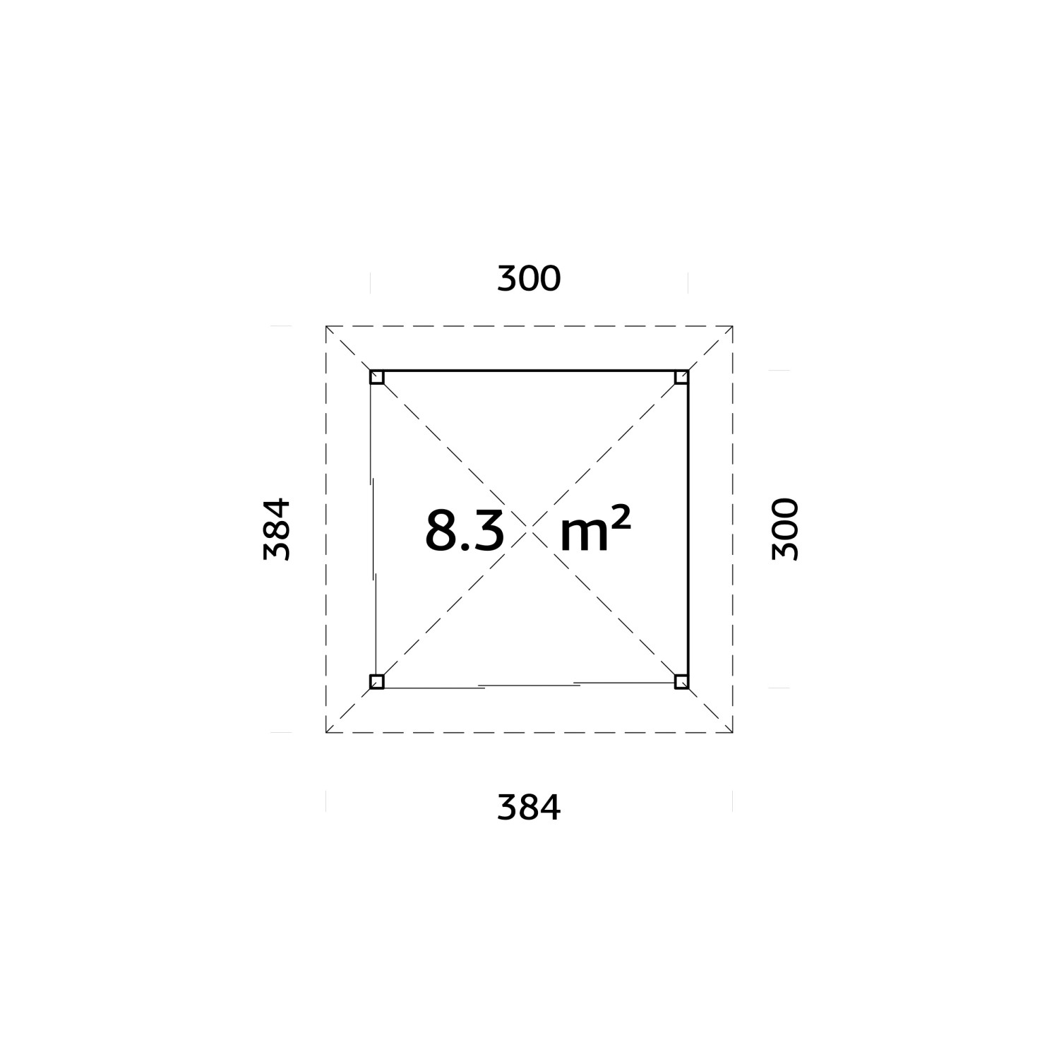 Grundriss Palmako Pavillon Bianca Set201, 300x300 cm, braun tauchgrundiert, mit Maßangaben.