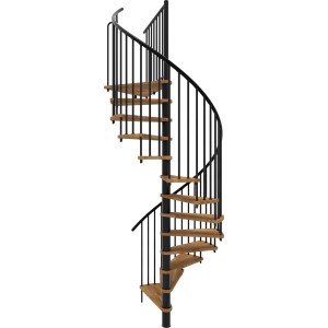 Minka Spindeltreppe Spiral Smart, Eiche/Schwarz, Ø140cm, für Geschosshöhe bis 305,5cm.