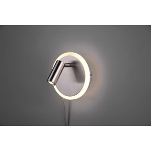 Moderne Trio LED-Wandleuchte Jordan in Nickel matt mit Leselampe und Ringlicht.