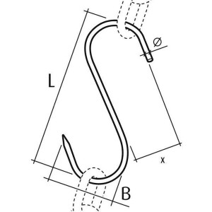 Conacord S-Haken aus Stahl, 3,9 mm Durchmesser, 80 mm Länge. Technische Zeichnung mit Maßen.