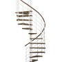 Minka Spindeltreppe Venezia, Walnuss/Weiß, Ø 120cm. Innentreppe mit Holzstufen und weißem Geländer.