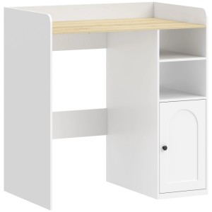 Weißer Waschmaschinenschrank mit Naturholz-Ablage, offenen Fächern und Tür. Ideal für Stauraum im Bad.