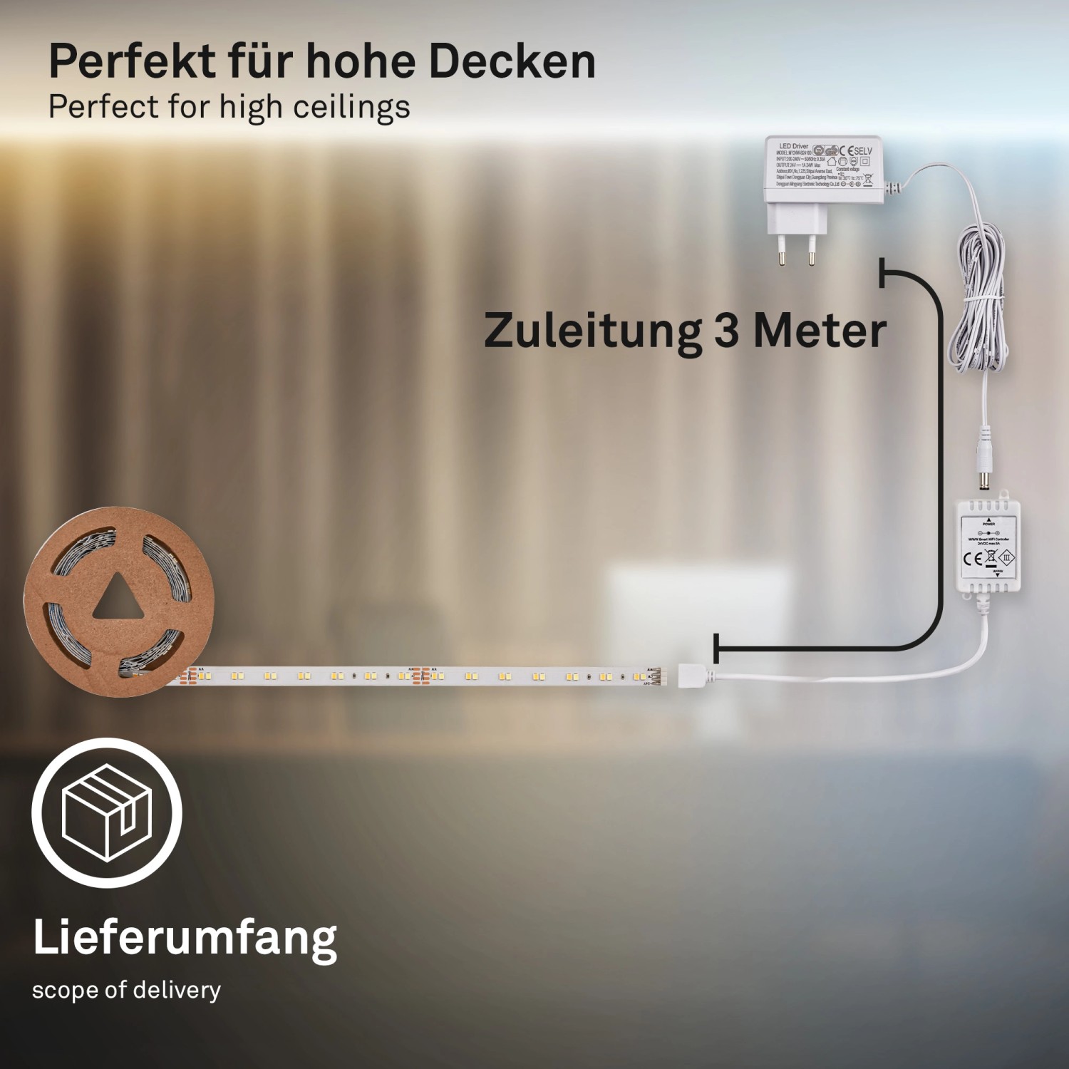 Briloner LED-Band Starter-Set mit Zuleitung und Netzteil. Smart CCT-Funktion für flexible Beleuchtung.