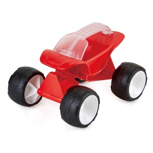 Roter Hape Dünen-Buggy, Sandspielzeug für Kinder, mit transparentem Griff und robusten Reifen.