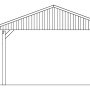 Technische Zeichnung: Skan Holz Carport Fichtelberg, 423x566 cm, Nussbaum, mit Maßangaben.