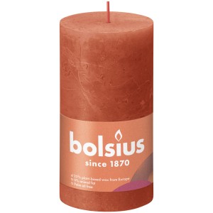 Bolsius Rustik-Kerze Shine, 13 cm, herbstliches Orange. Stumpenkerze für gemütliche Atmosphäre.