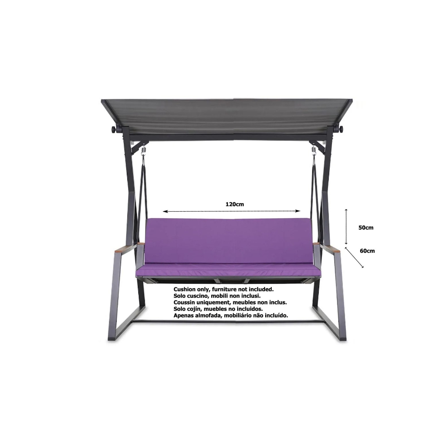 Violettes Setgarden Kissen für Hollywoodschaukel, 120x60x50x7cm, für 2-Sitzer Schaukel.