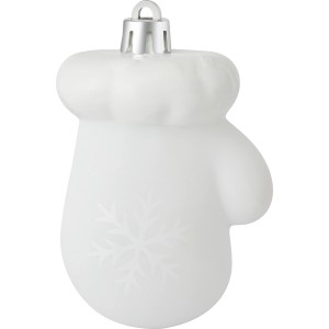 Weihnachtsbaumschmuck: 4 weiße Deko-Fäustlinge mit Schneeflockenmuster.