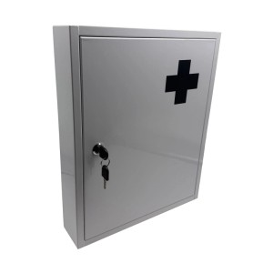 Relaxdays Medizinschrank Eisen Grau Abschließbar 43 cm x 35,5 cm x 8 cm 3 kg