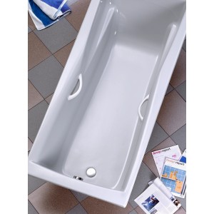 Ottofond Atlanta Badewanne mit montierten, weißen Griffen (2er Set) für mehr Komfort und Sicherheit.