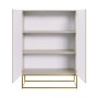 Selsey Highboard Veldio, greige, mit offenen Türen, drei Fächern und goldenen Beinen. Moderne Kommode für Stauraum.
