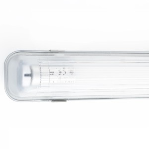 Graue LED-Wannenleuchte, 150 cm, für Feuchträume. Staubdicht und strahlwassergeschützt.