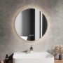 Runder Emke LED Badezimmerspiegel 60 cm mit goldenem Rand, dimmbarer Beleuchtung, Touch-Steuerung und Antibeschlag-Funktion.