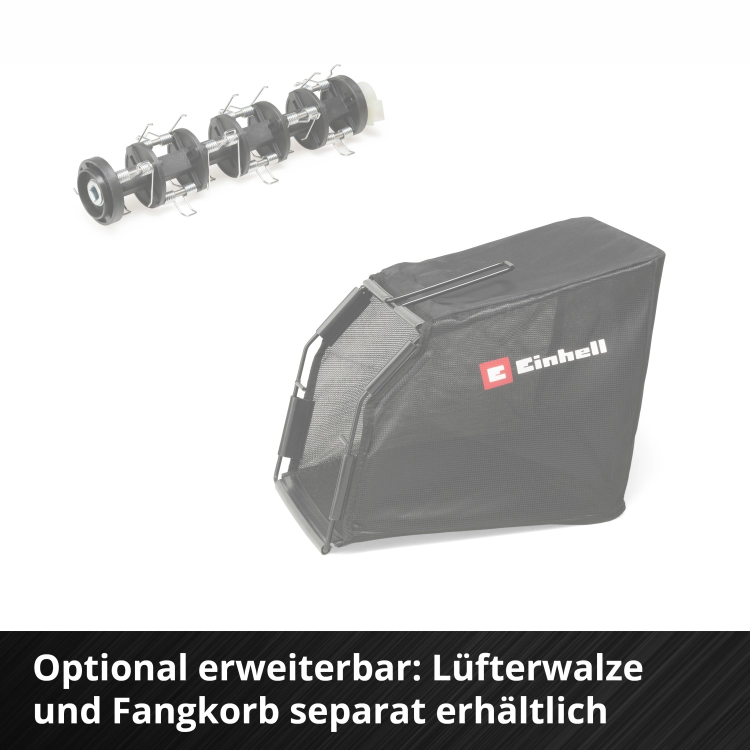 Einhell GC-SC 18/28 Li: Lüfterwalze und Fangkorb als Zubehör für den Akku-Vertikutierer.
