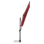 Rechteckiger, bordeauxroter Doppler Balkonschirm Active Green Edition, 240x135 cm, mit schwarzem Gestell.