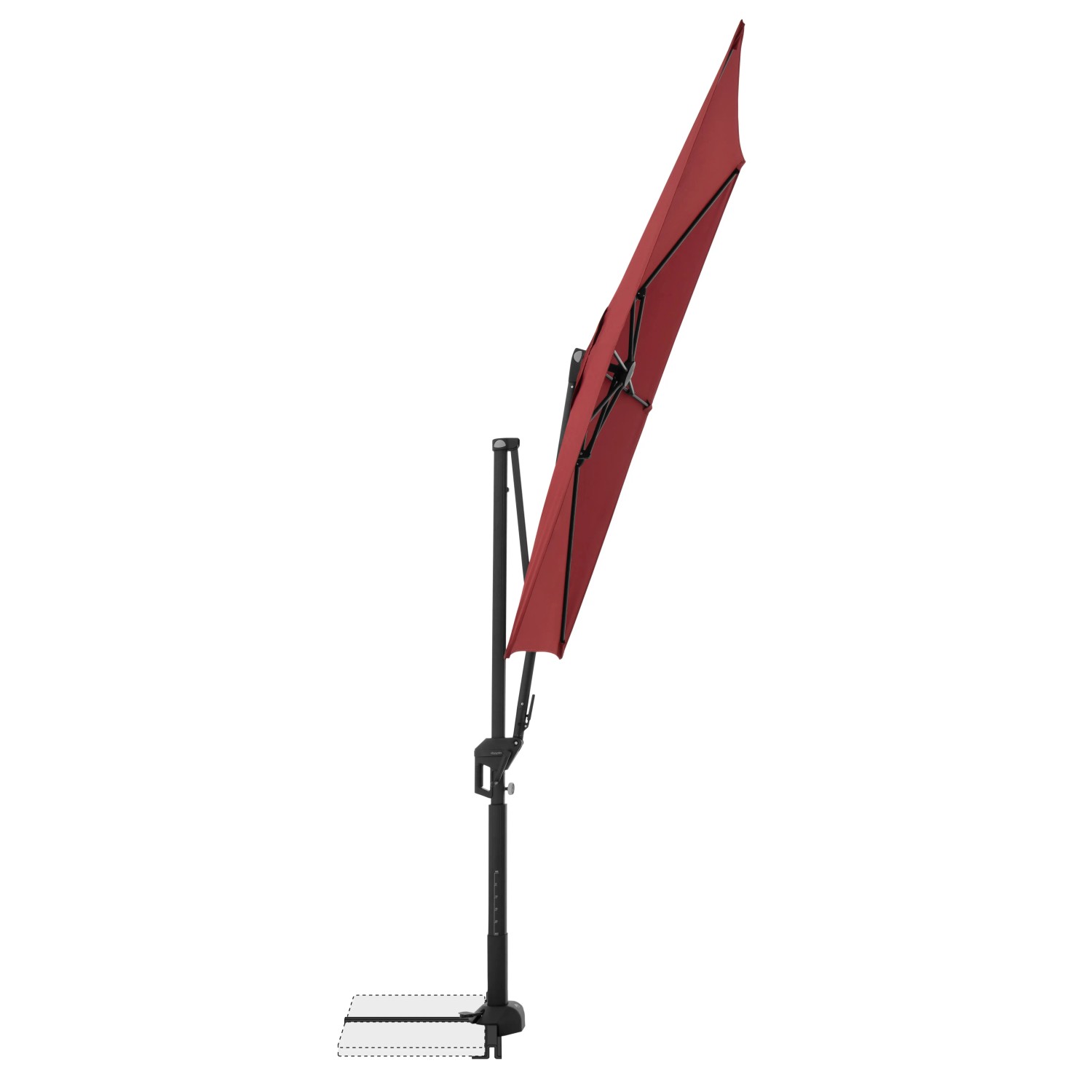 Rechteckiger, bordeauxroter Doppler Balkonschirm Active Green Edition, 240x135 cm, mit schwarzem Gestell.