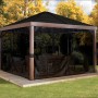 Sojag Pavillon Valencia Holz 363x363 cm mit Moskitonetz im Garten.
