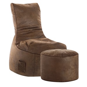 Sitting Point Hocker DotCom mittelbraun mit Fußhocker, Bezug aus Polyester.