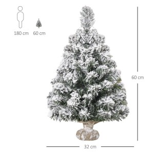 HOMCOM 60cm künstlicher Weihnachtsbaum mit Schnee-Effekt, grünen Zweigen und Jute-Basis.