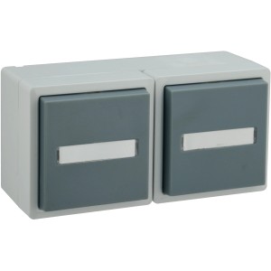 Feuchtraum-Doppelsteckdose Vario21 IP44, hellgrau/grau, waagerecht.